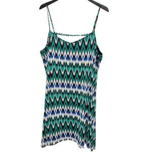 Robert Louis Slip Dress Womens 3X Green Blue White Chevron Pattern Lined Casual